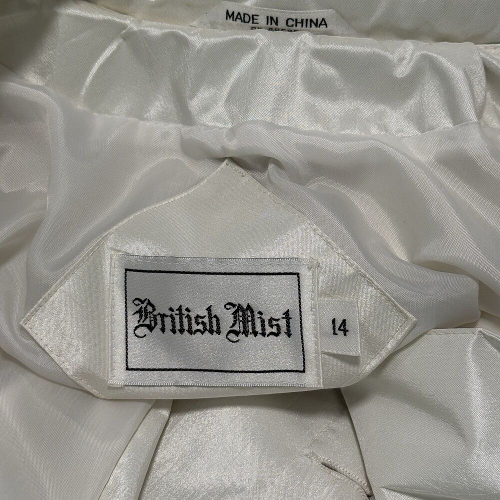 Vtg British Mist Trench Raincoat Womens 14 Ivory Shimmer Long Retro Classic 80s - Picture 14 of 16
